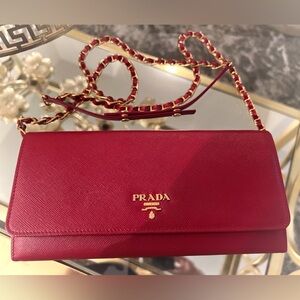 Authentic PRADA Rex Leather Saffiano with gold chain